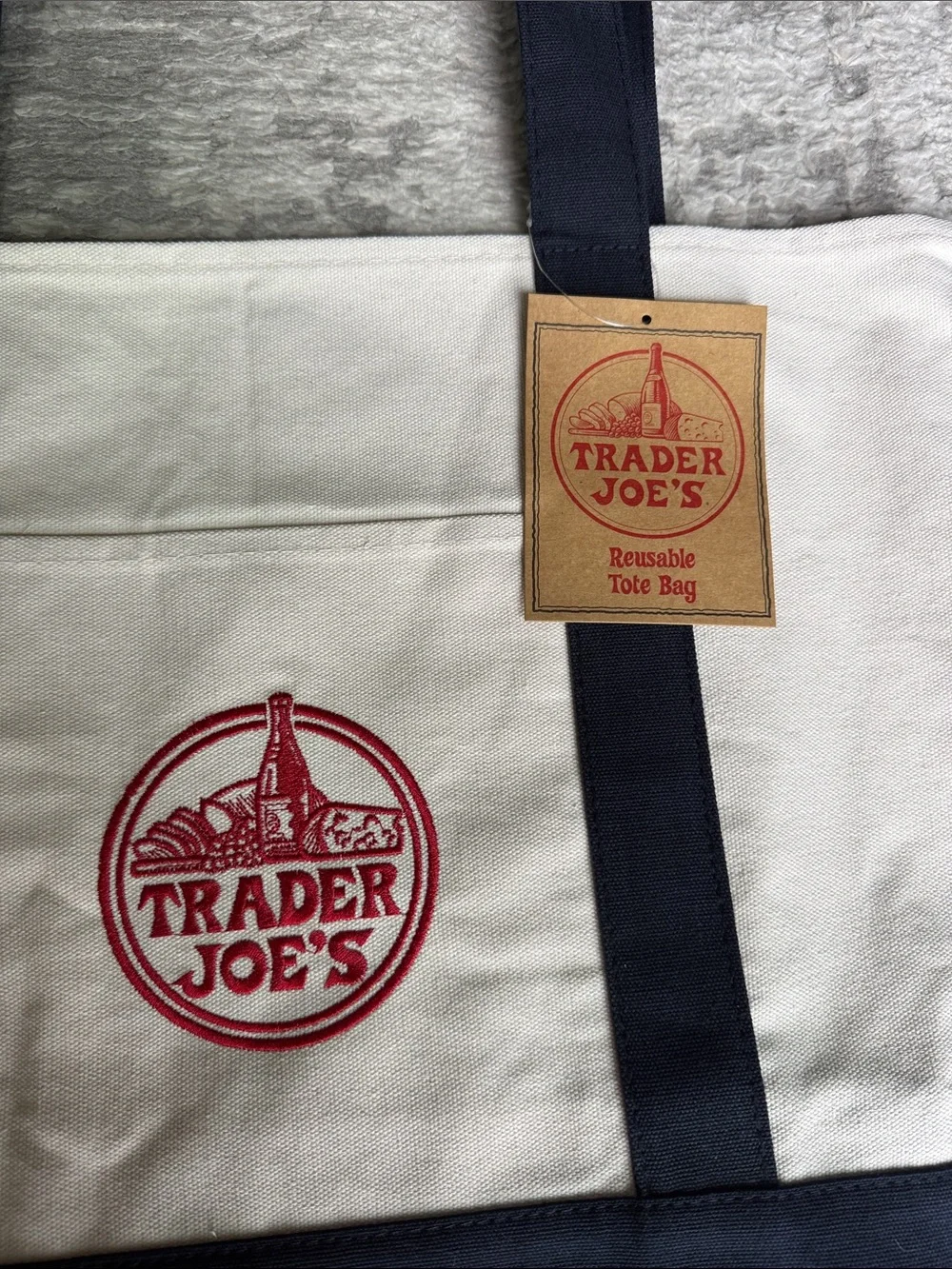 NWT Trade Joe’s Large Canvas Reusable Tote Bag, Navy